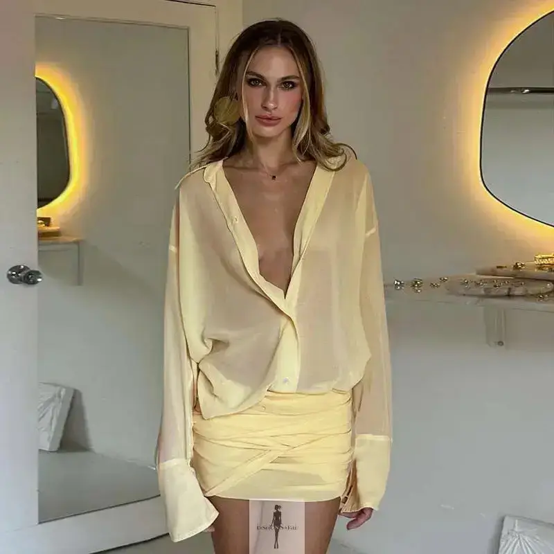 Yellow Shirt Dress Ruched Skirt