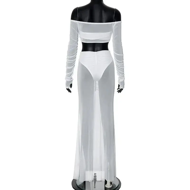 Mesh Skirt Set Strapless Crop Top