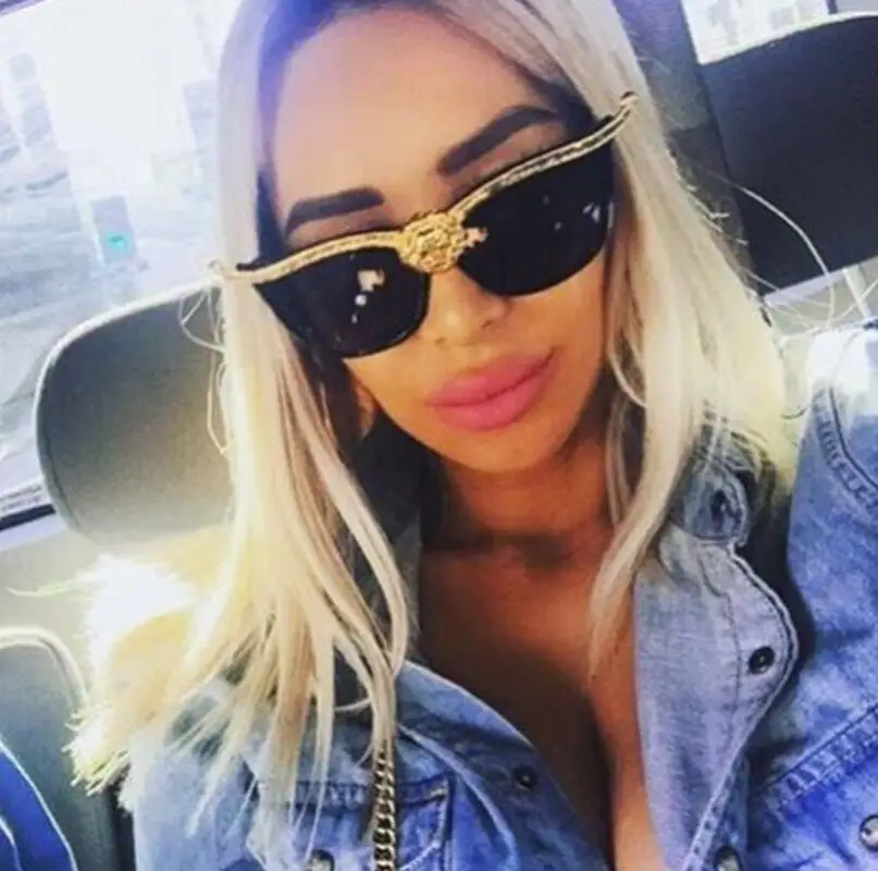 Blue Haired Woman with Lion Head Sunglasses