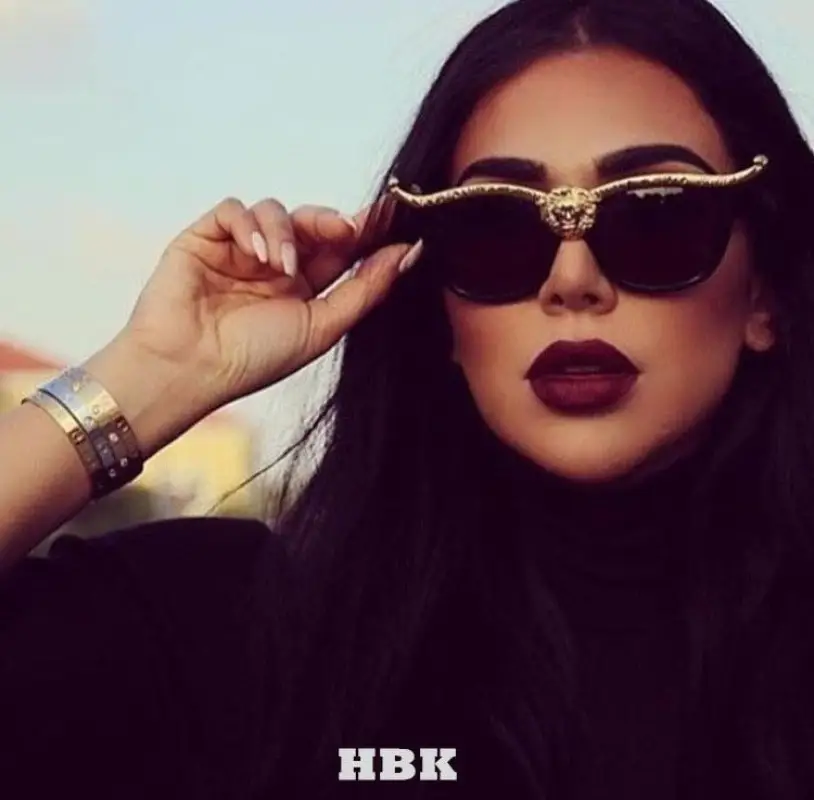 Blue Haired Woman with Lion Head Sunglasses