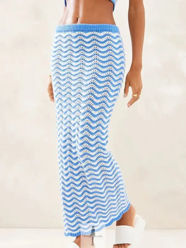 Strapless Knit Crop Tube Tops+Long Skirt Set