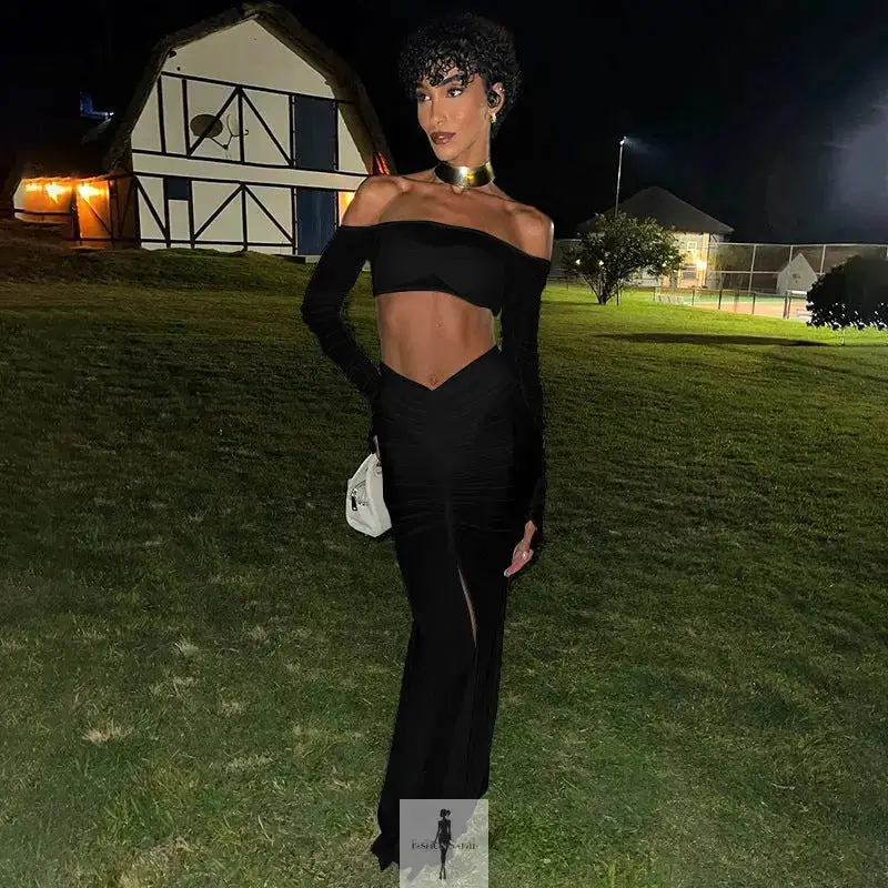 Mesh Skirt Set Strapless Crop Top