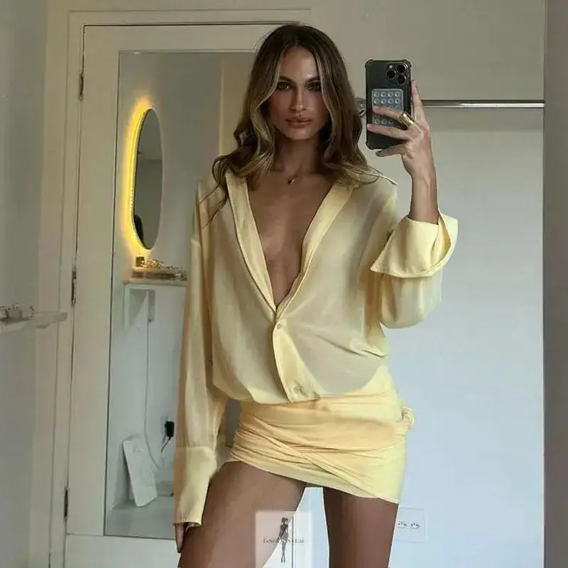 Yellow Shirt Dress Ruched Skirt