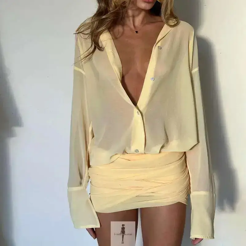 Yellow Shirt Dress Ruched Skirt