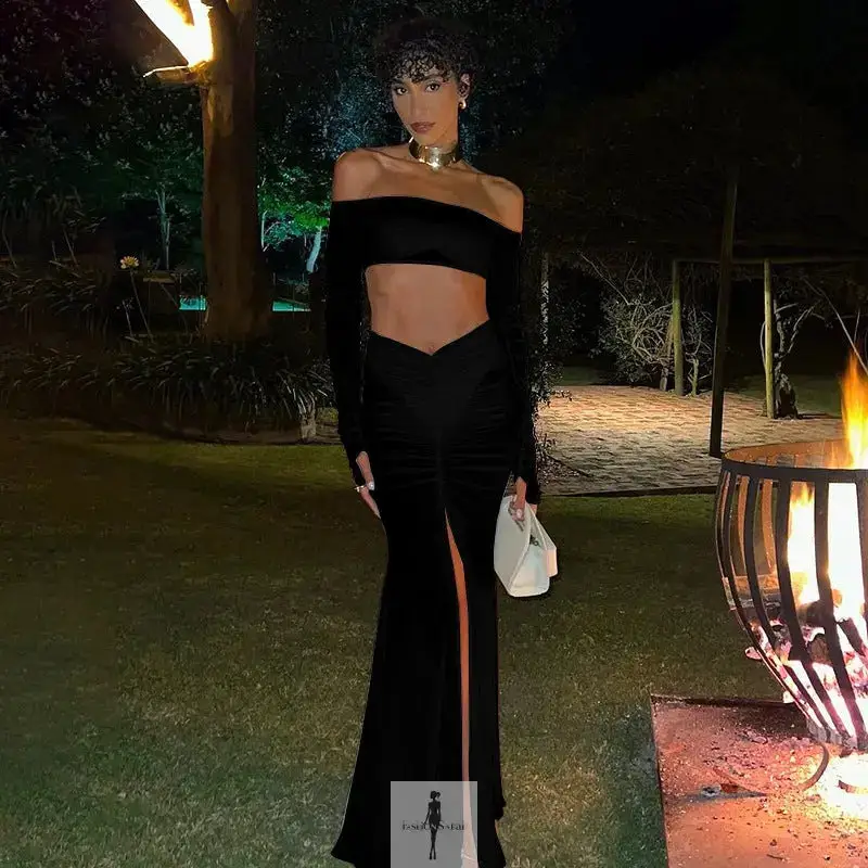 Mesh Skirt Set Strapless Crop Top