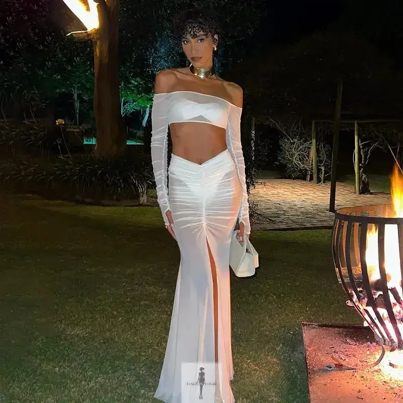 Mesh Skirt Set Strapless Crop Top