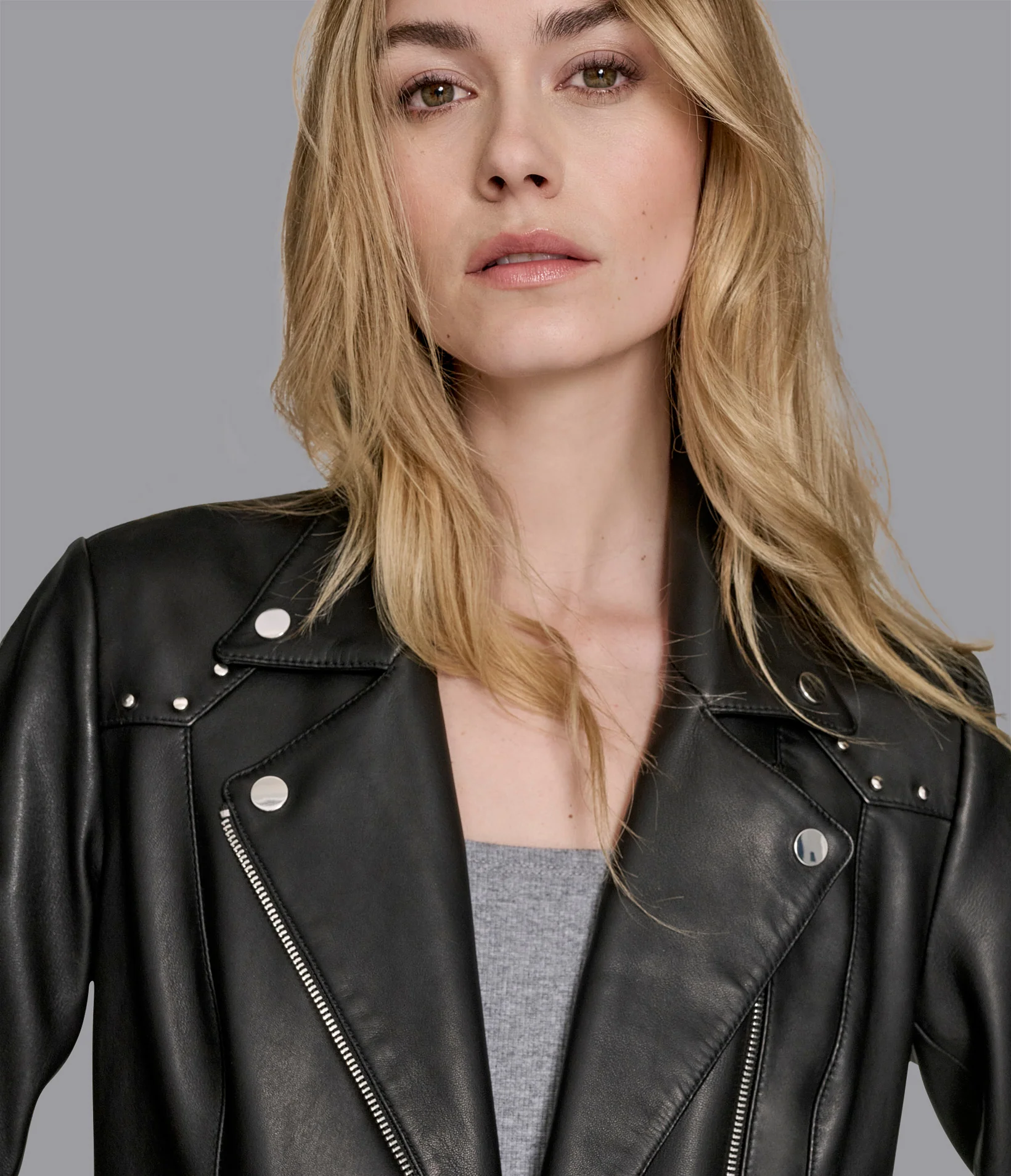 Addie Studded Asymmetric Moto Leather Jacket