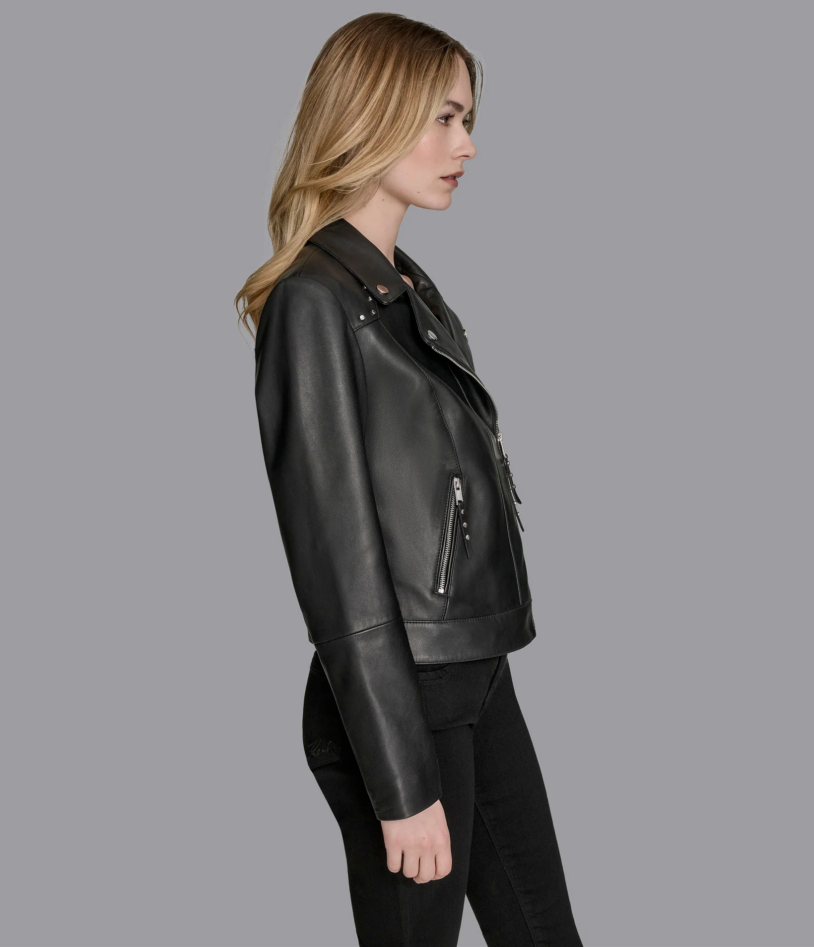 Addie Studded Asymmetric Moto Leather Jacket