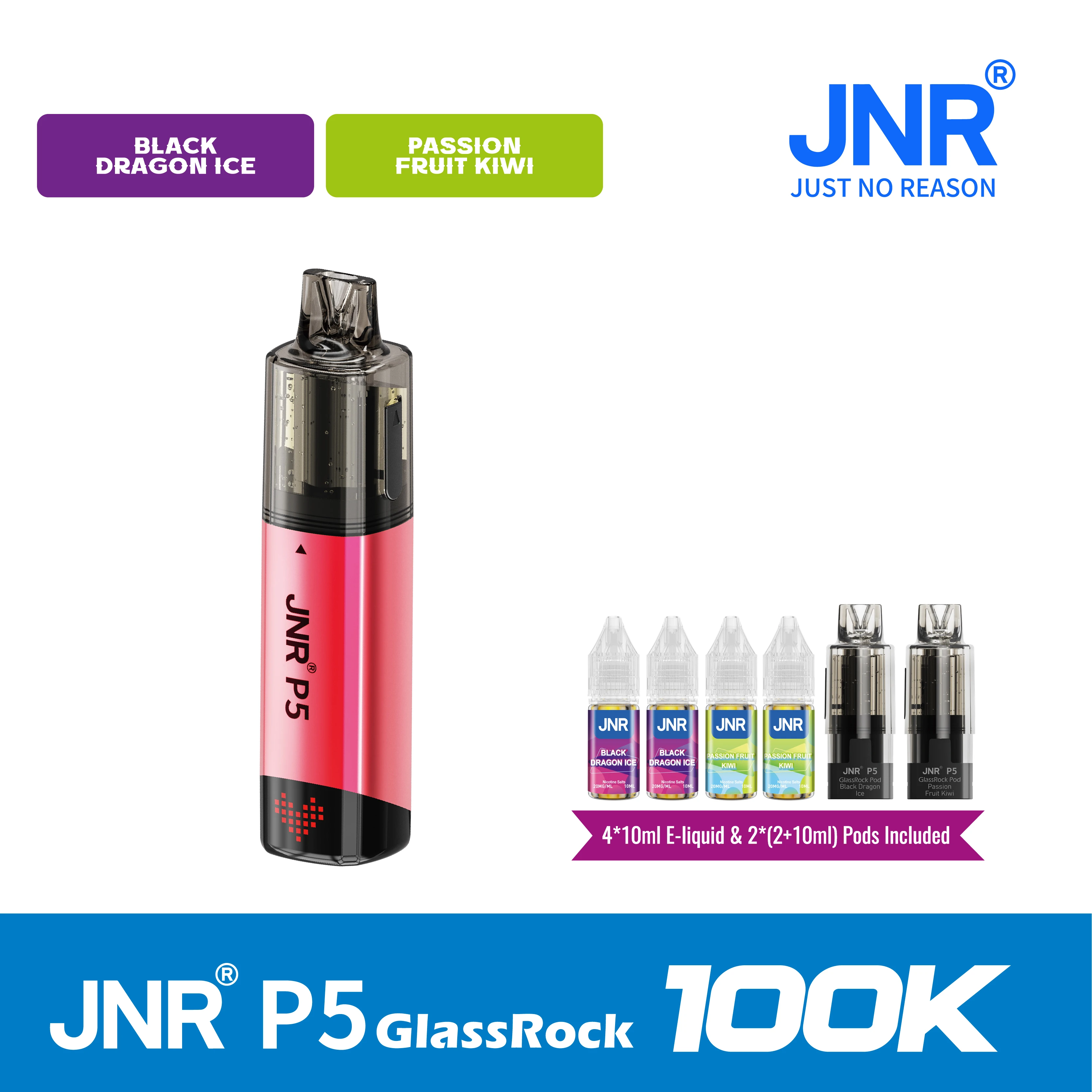 JNR Vape P5 GlassRock 100K Puffs Kit - Refillable & Replaceable Pod Vape