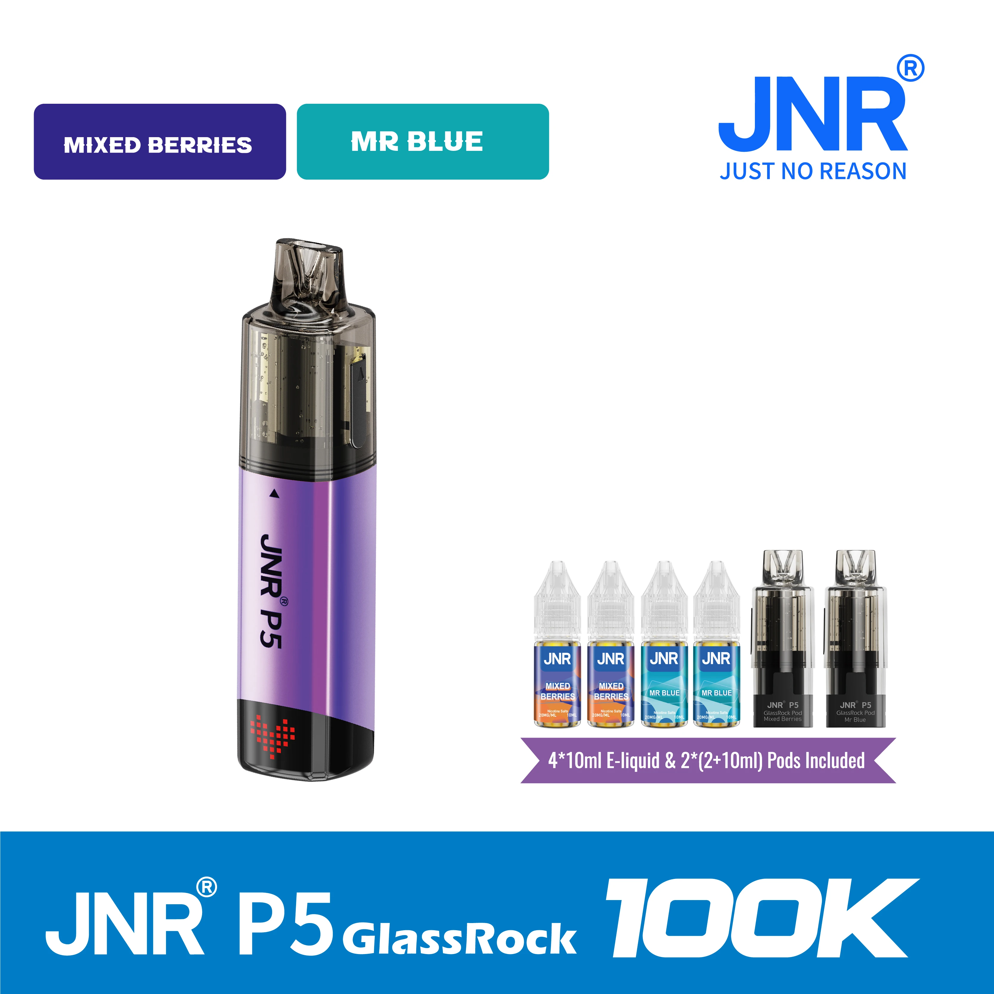 JNR Vape P5 GlassRock 100K Puffs Kit - Refillable & Replaceable Pod Vape
