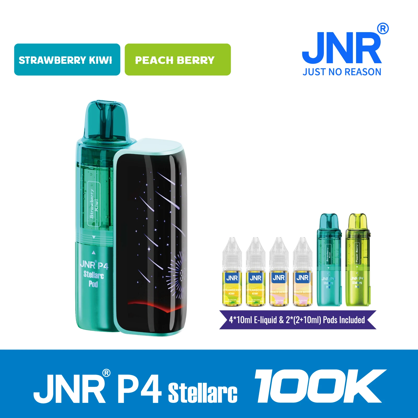 Strawberry Kiwi | JNR Vape P4 Stellarc 100K Puffs Kit - Refillable & Replaceable Pod Vape