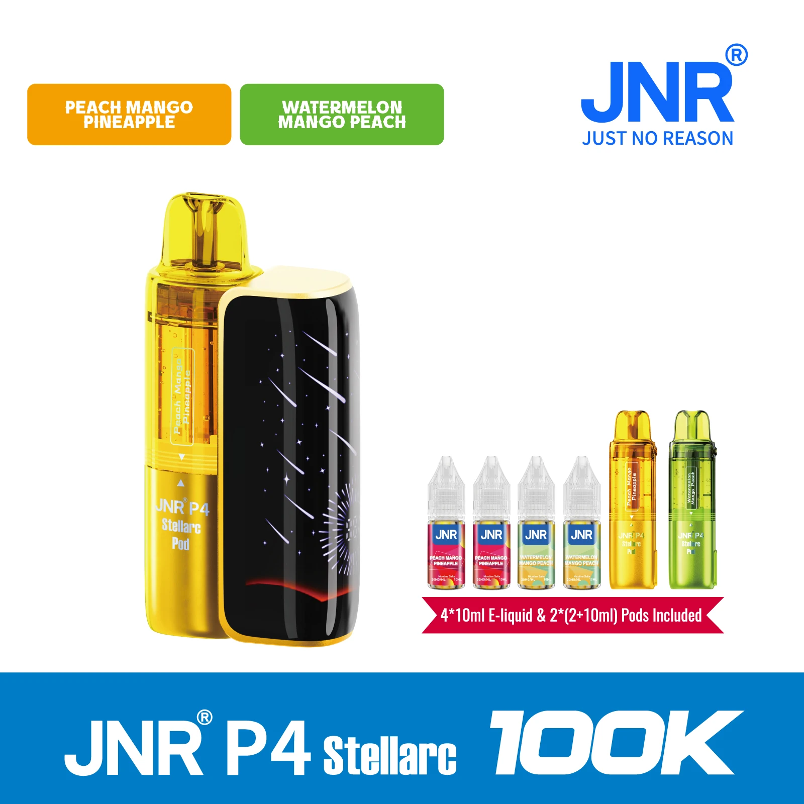 Peach Mango Pineapple | JNR Vape P4 Stellarc 100K Puffs Kit - Refillable & Replaceable Pod Vape