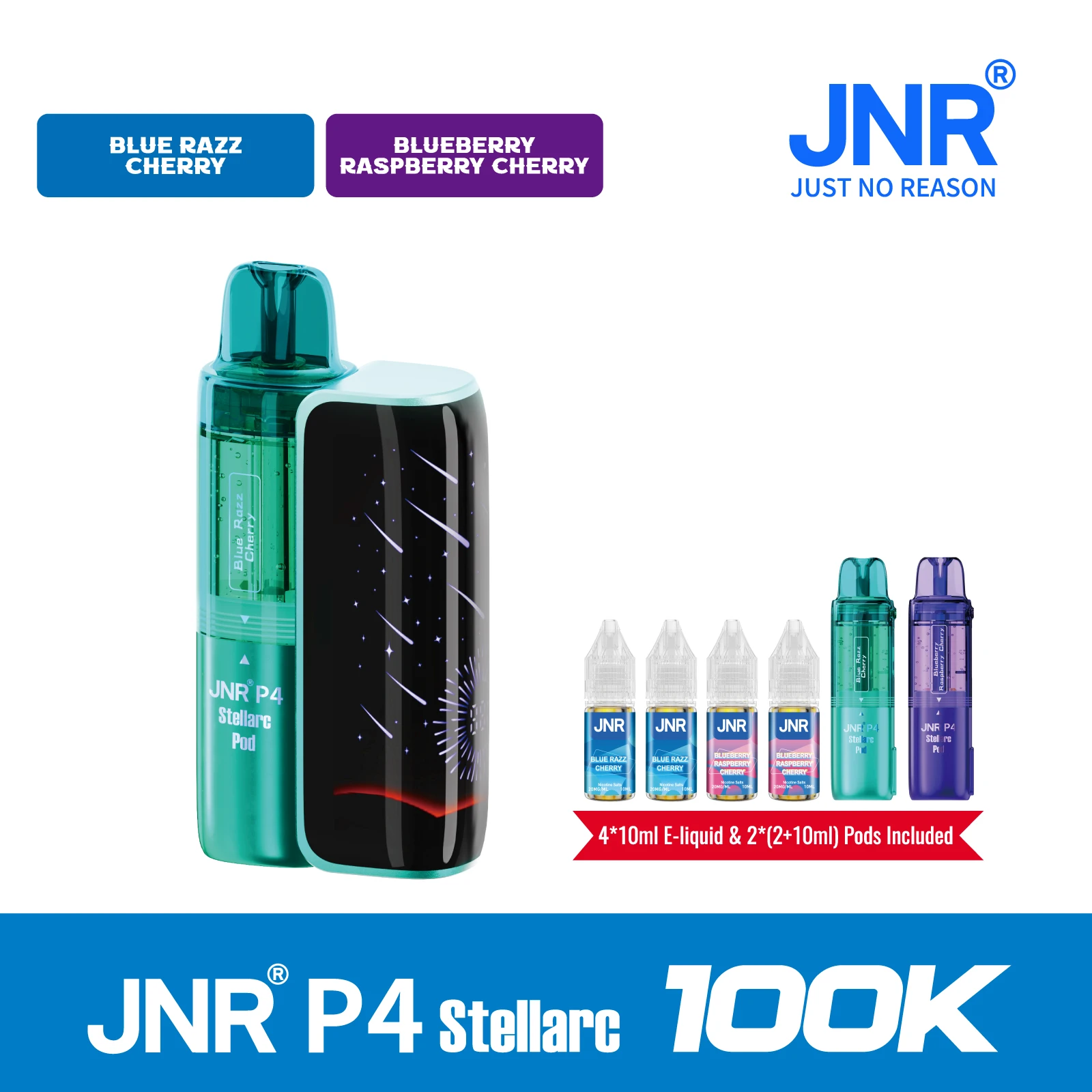 Blue Razz Cherry | JNR Vape P4 Stellarc 100K Puffs Kit - Refillable & Replaceable Pod Vape