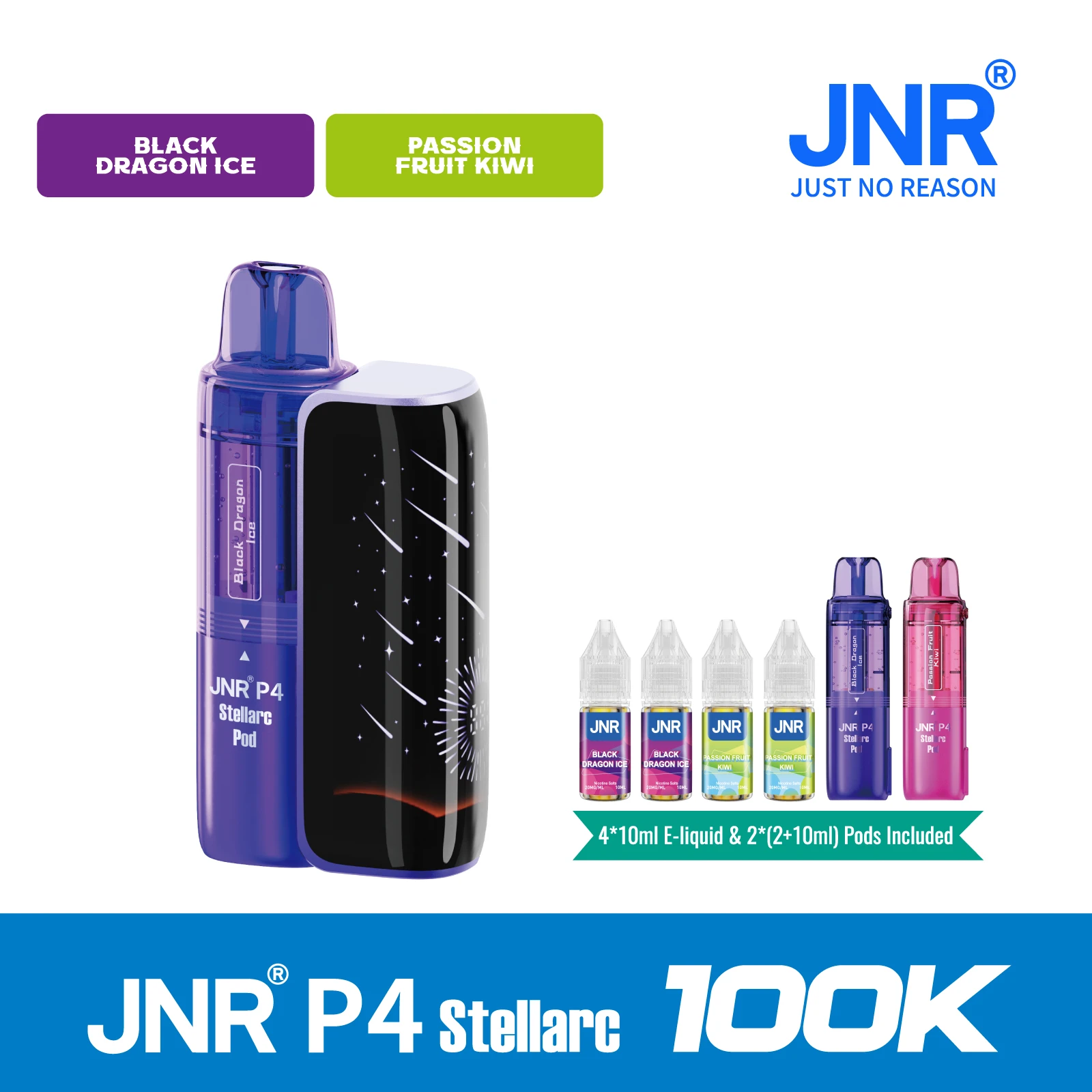 Black Dragon Ice | JNR Vape P4 Stellarc 100K Puffs Kit - Refillable & Replaceable Pod Vape
