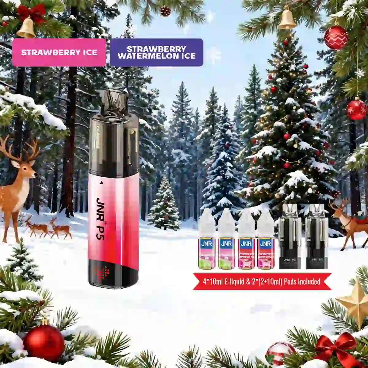 Strawberry Ice | JNR Vape P5 GlassRock 100K Puffs Kit - Refillable & Replaceable Pod Vape