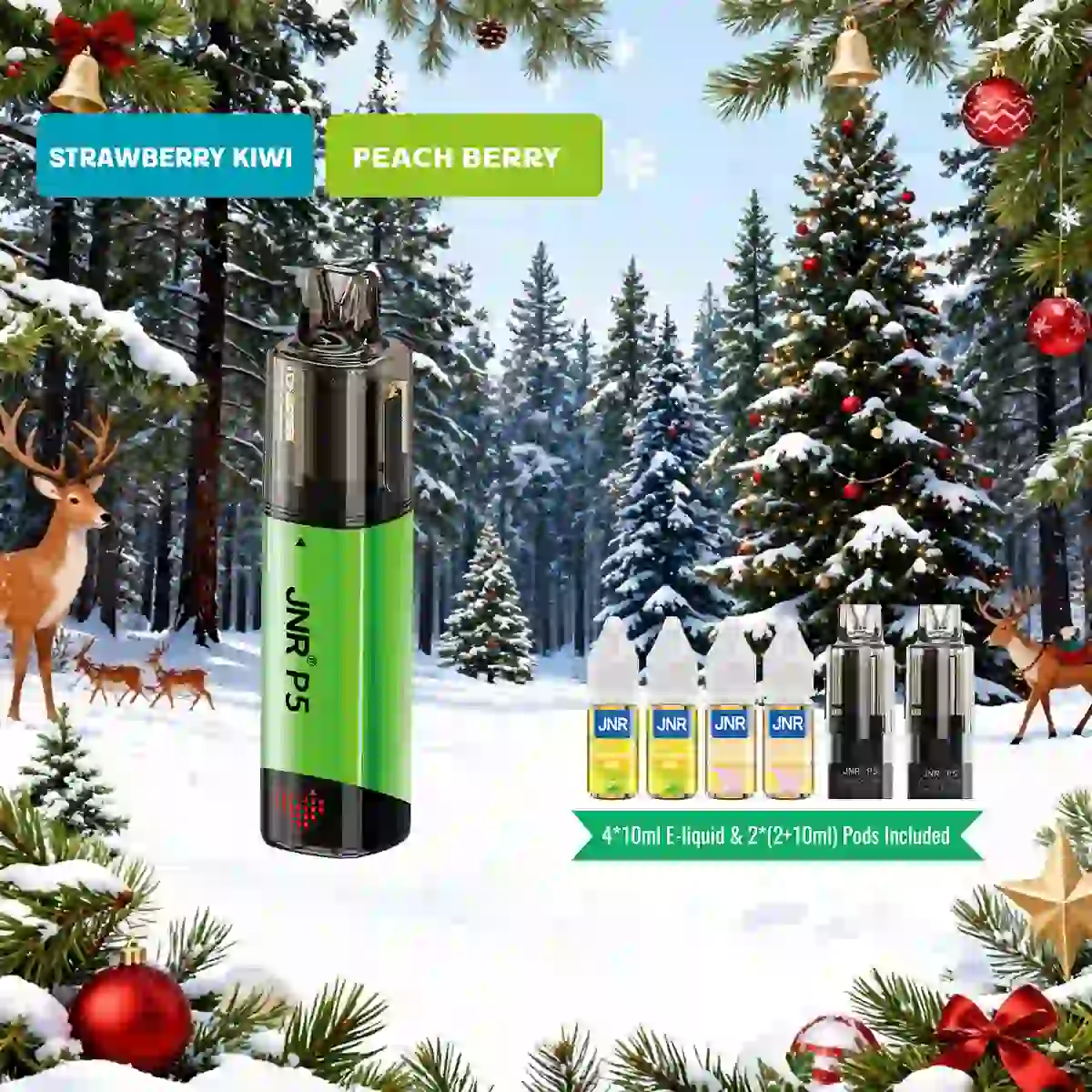 Strawberry Kiwi | JNR Vape P5 GlassRock 100K Puffs Kit - Refillable & Replaceable Pod Vape