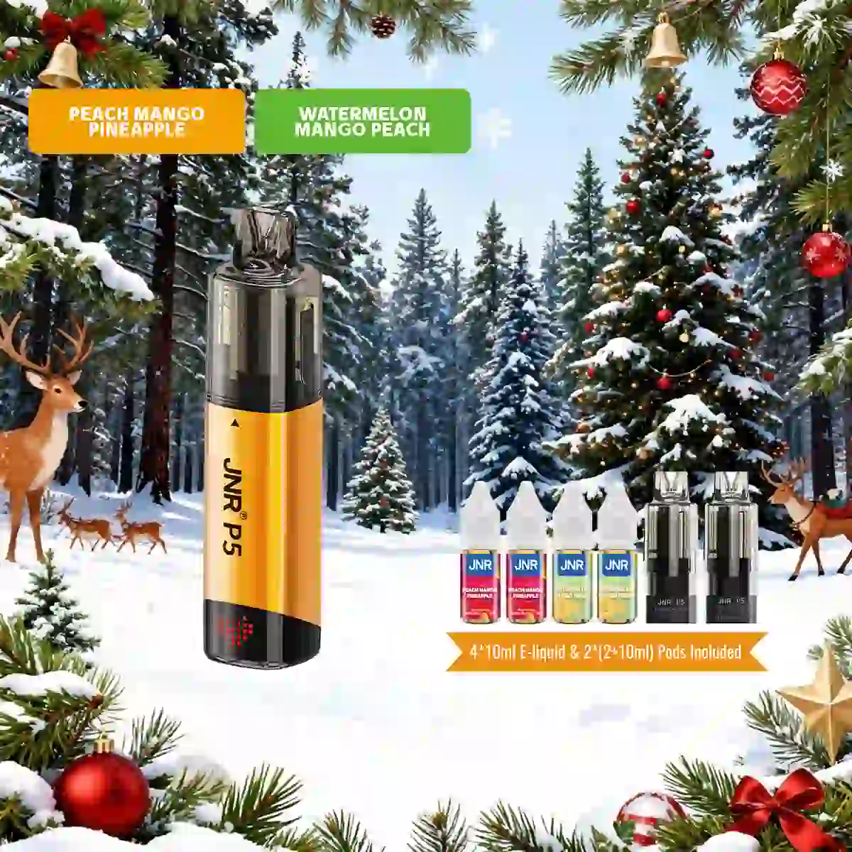 Peach Mango Pineapple | JNR Vape P5 GlassRock 100K Puffs Kit - Refillable & Replaceable Pod Vape