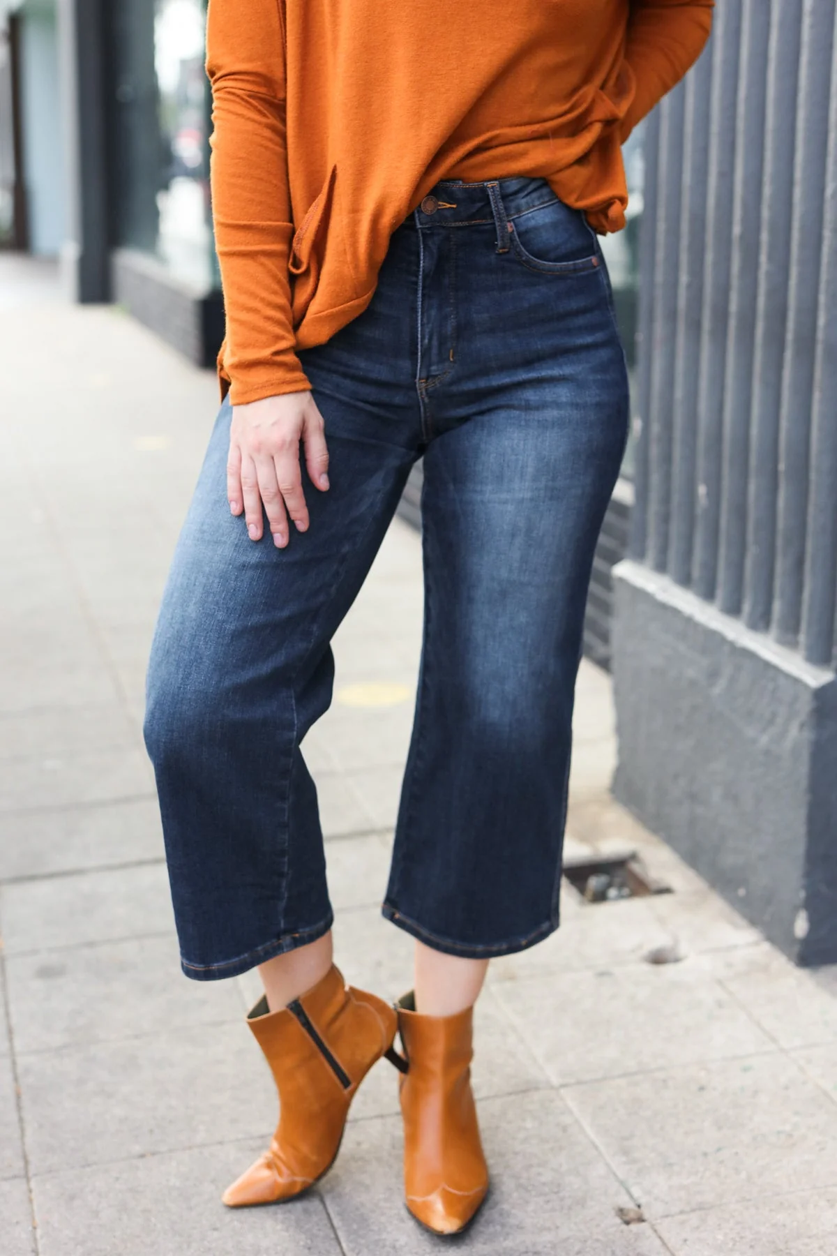 Dark Wash Mid Rise Cropped Wide Leg Jeans (Open Pack)