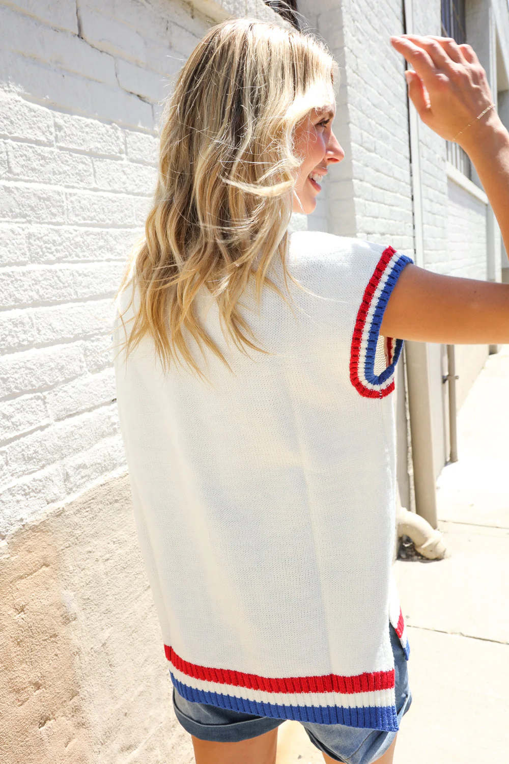 Holiday Ready Red/White & Blue USA Embroidery Dolman Top (Open Pack)