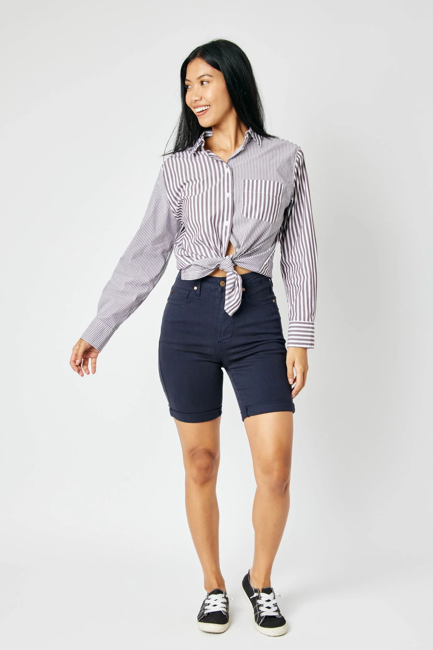 Plus Carol High-Rise Navy Denim Bermuda Shorts (Open Pack)
