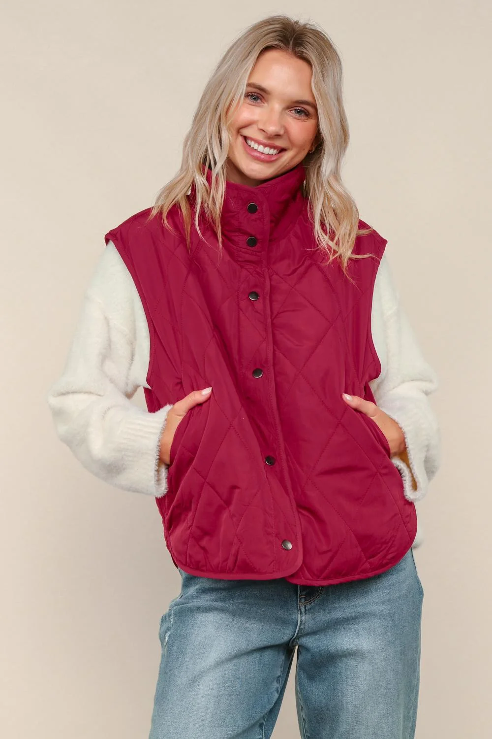 PLUS QUILTED PUFFER VEST JACKET W/ FULLY LINING