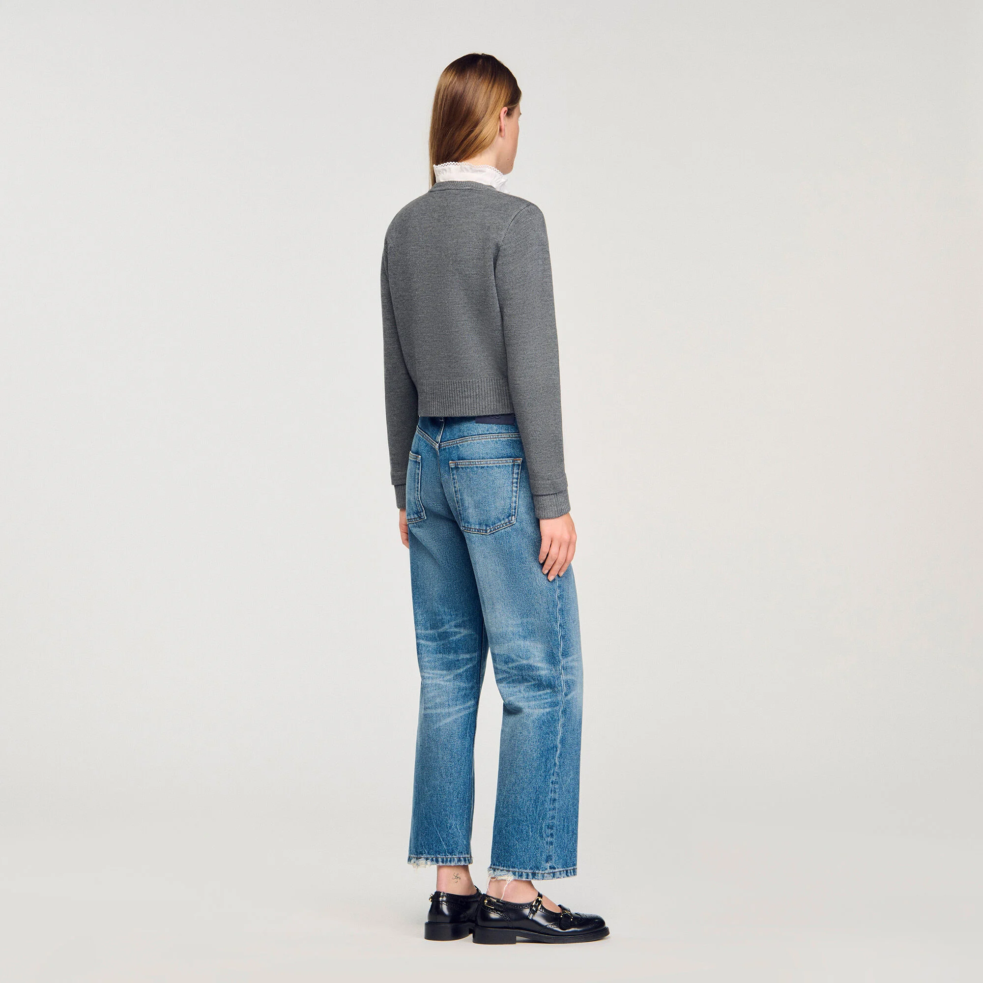 Cardigan à col volanté amovible