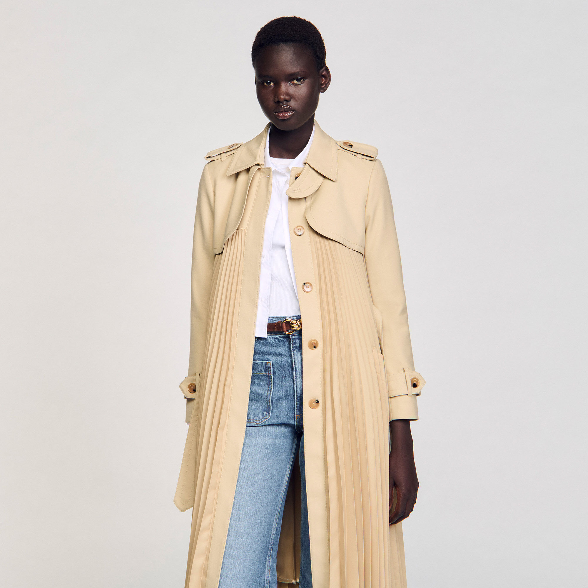 Trench plissé à ceinturer
