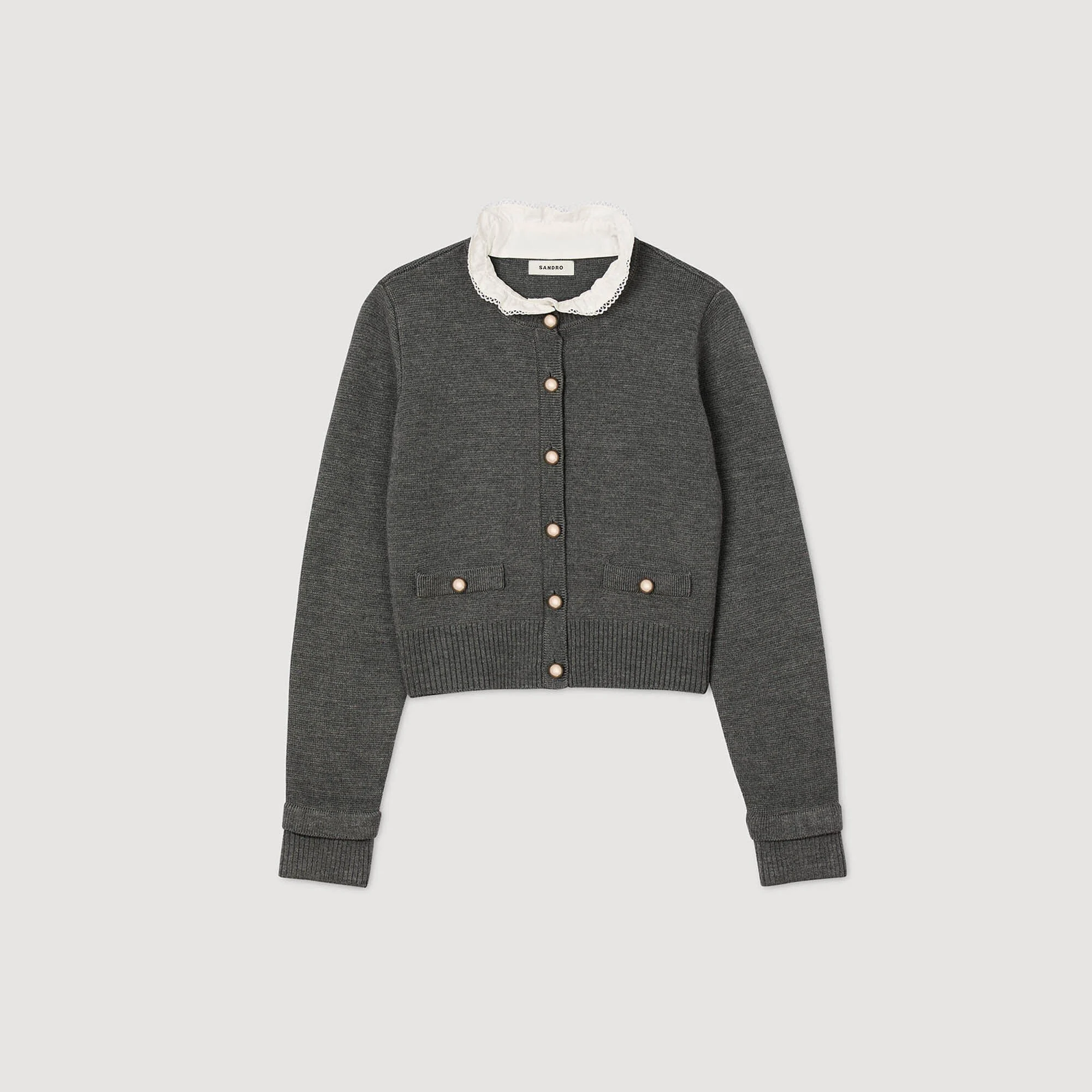 Cardigan à col volanté amovible