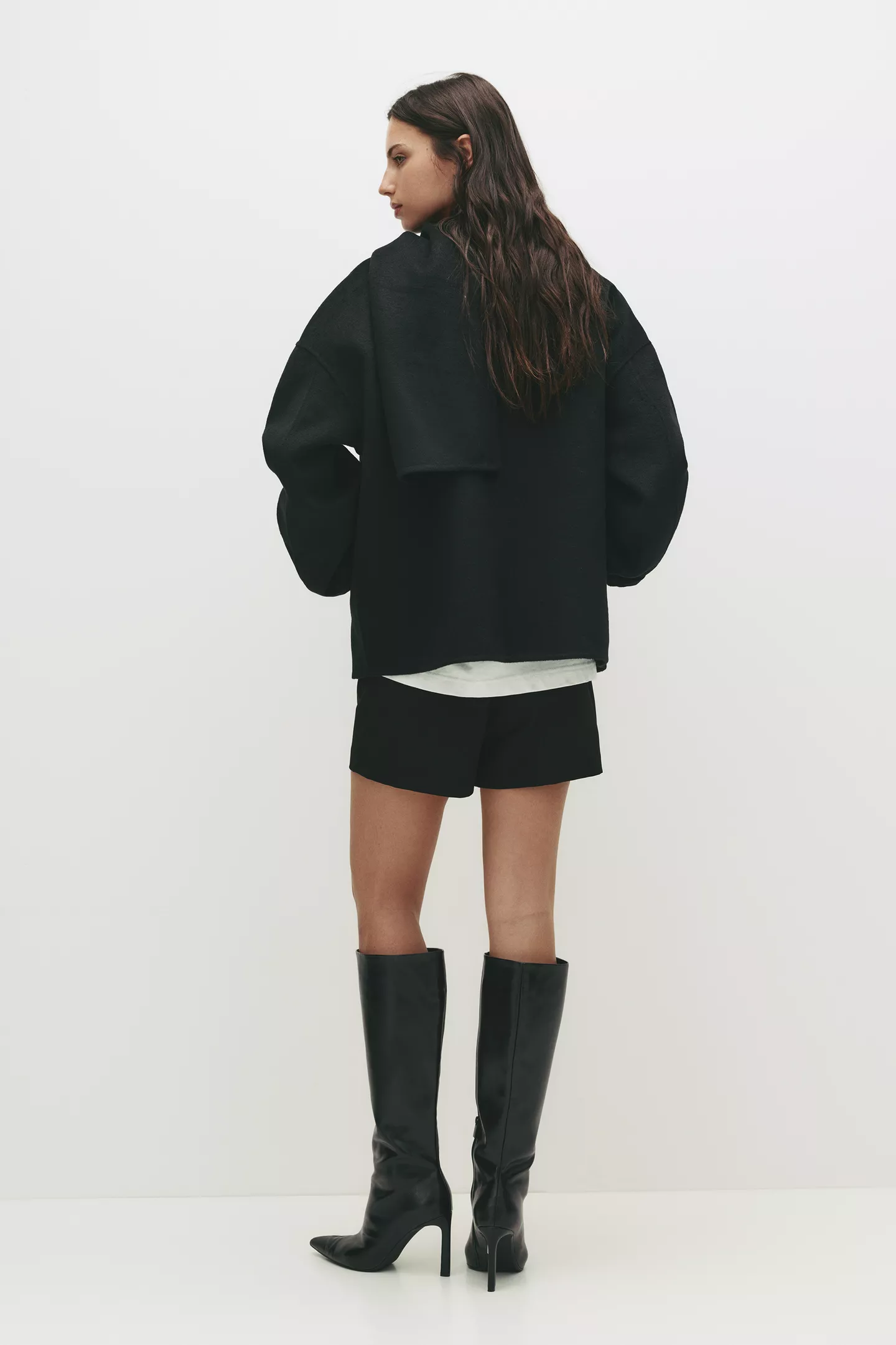 Short Wool Coat with Scarf
