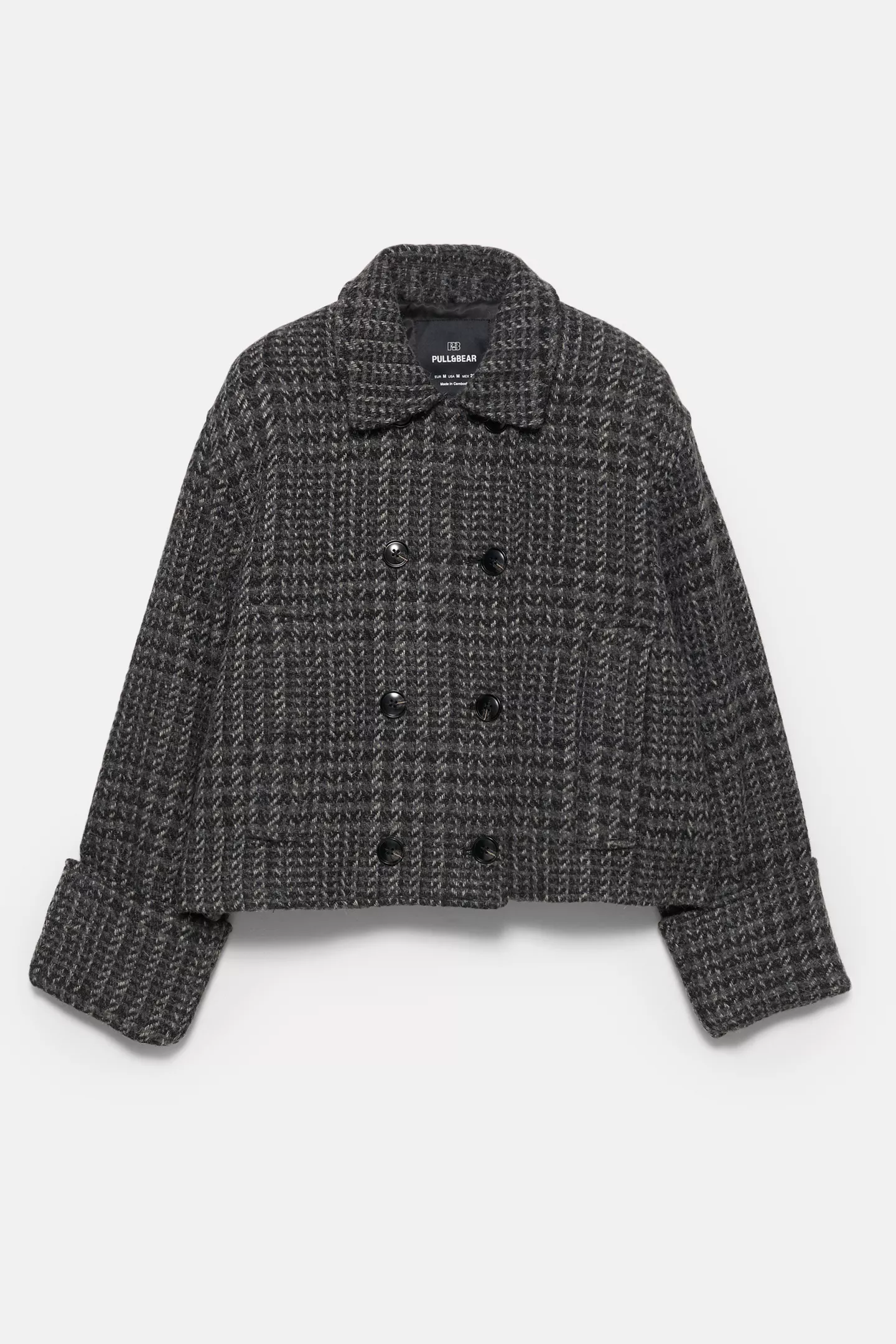 Short checked felt coat