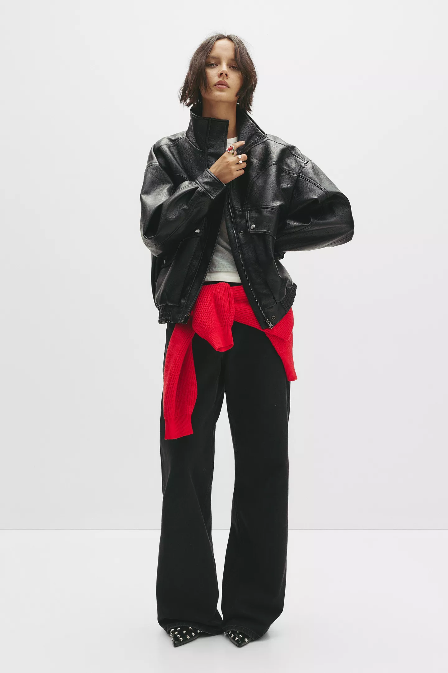 Leather effect bomber jacket