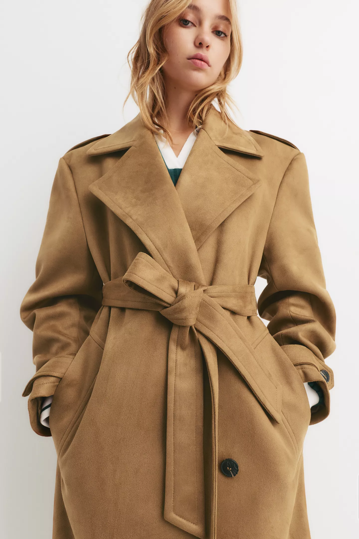 Faux suede trench coat