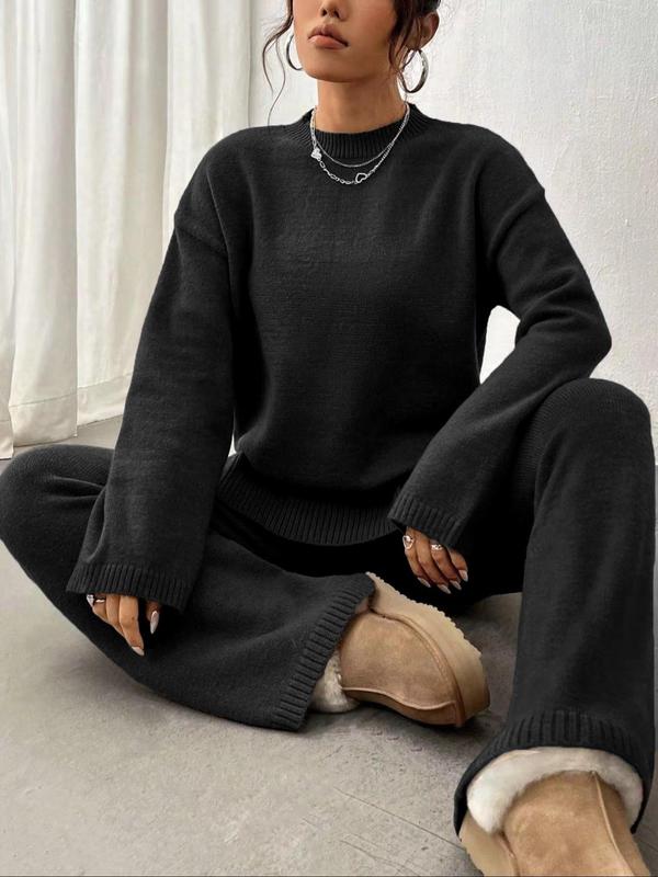 Women's Solid Drop Shoulder Split Hem Sweater