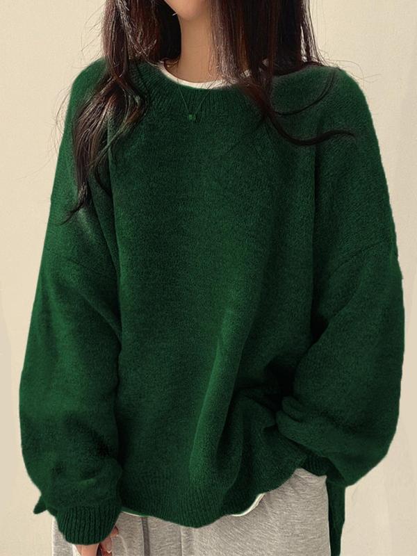 Women's Drop Shoulder Split Hem Sweater