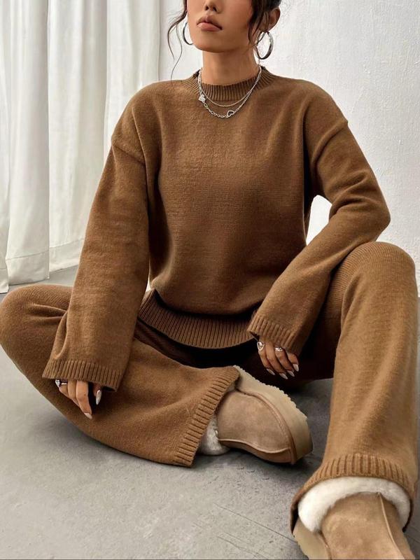 Women's Solid Drop Shoulder Split Hem Sweater