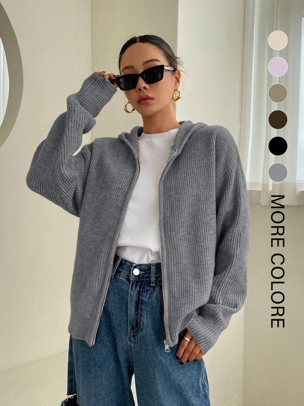 Women's Solid Zip Up Hooded Sweater