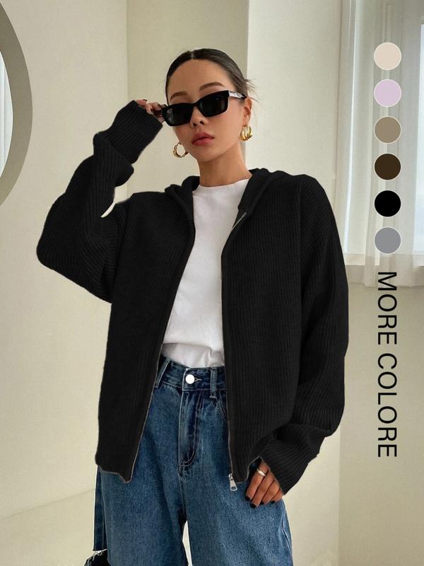 Women's Solid Zip Up Hooded Sweater