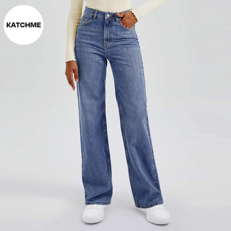 Women's Minimalist High Waist Denim Stretch Wide Leg Jeans