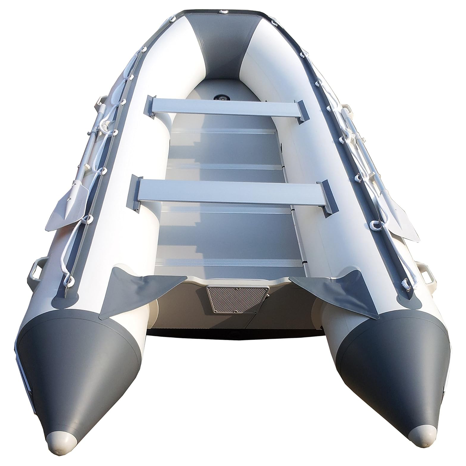 12ft 6in Catalina Inflatable Dinghy Boat Transom Sport Tender - 6 Person - 20 Horsepower USCG Rated, White/Gray