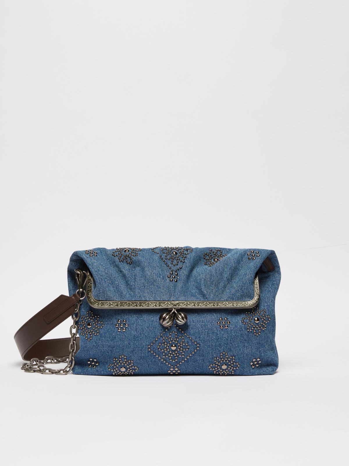 WEEKEND MAX MARA Large embroidered denim clutch-style Pasticcino Bag