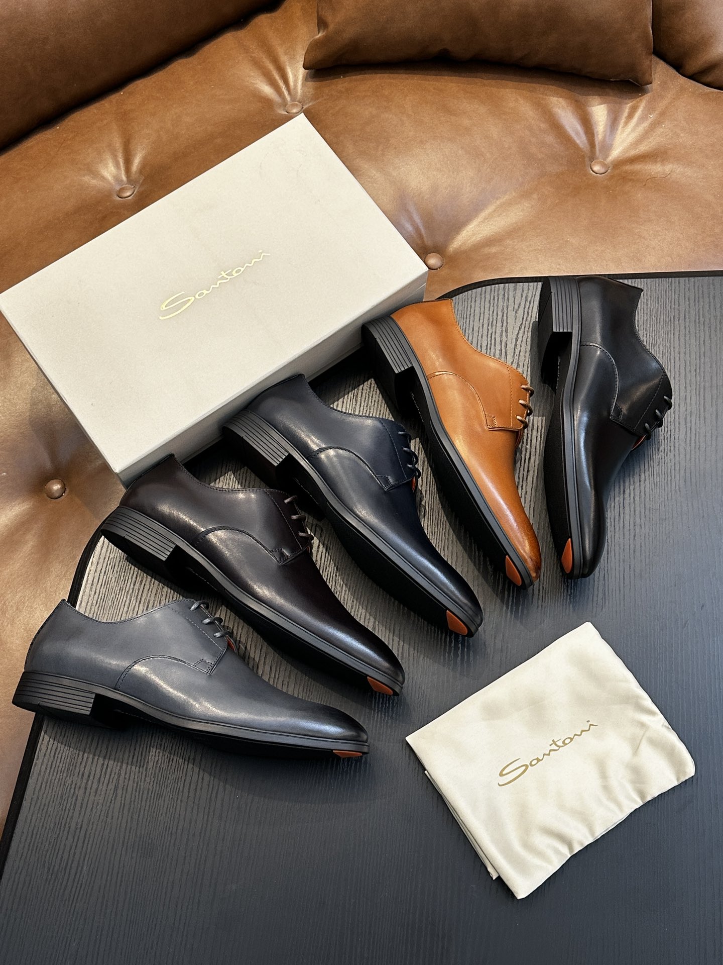 Santoni Italian Men's Casual Leather Shoes