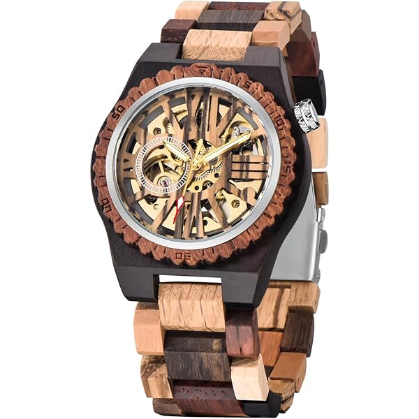 No Battery Fashion Mechanical Wooden Watch for Men, Mechanical Movement Wooden Strap Men's Watch for Father's Day, Birthday M808