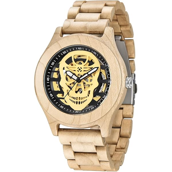 No Battery Fashion Mechanical Wooden Watch for Men, Mechanical Movement Wooden Strap Men's Watch for Father's Day, Birthday W001-Brown