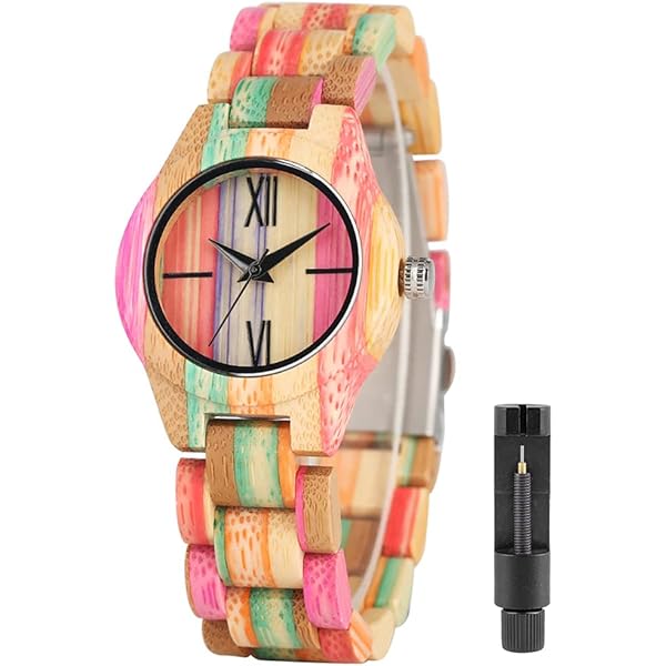 Womens Wooden Watch with All Wood Strap Analog Classic Design Colorful Bamboo Ladies Watches for Women, Couples Q1095-US