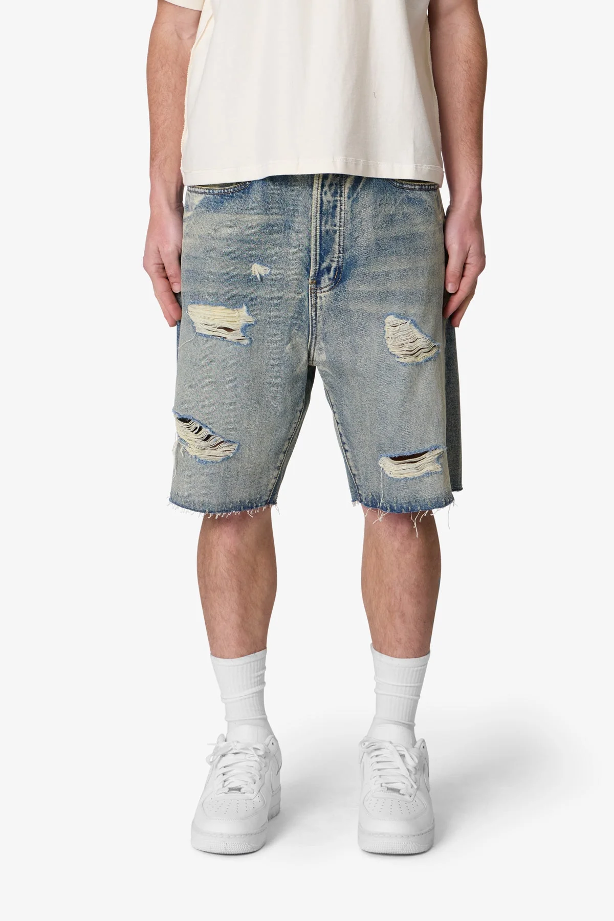 Baggy Ripped Denim Shorts - Vintage Blue