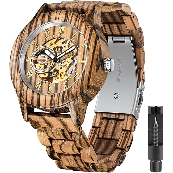 No Battery Fashion Mechanical Wooden Watch for Men, Mechanical Movement Wooden Strap Men's Watch for Father's Day, Birthday M806