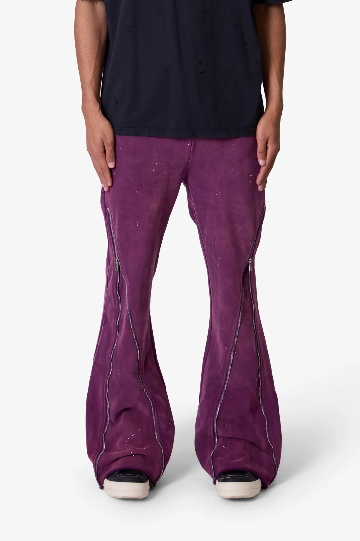 Zipper Flare Sweatpants - Purple