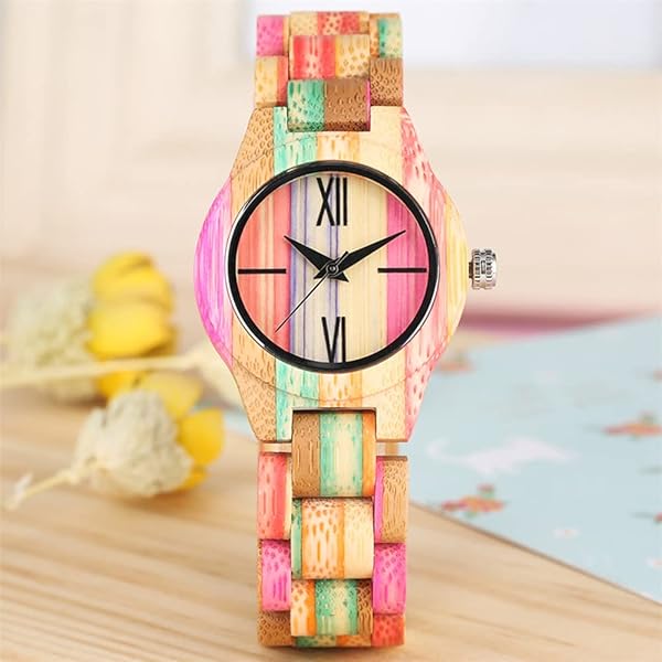 Womens Wooden Watch with All Wood Strap Analog Classic Design Colorful Bamboo Ladies Watches for Women, Couples Q1095-US