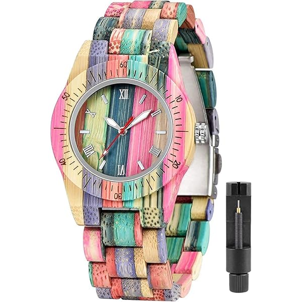 Womens Wooden Watch with All Wood Strap Analog Classic Design Colorful Bamboo Ladies Watches for Women, Couples Q1058