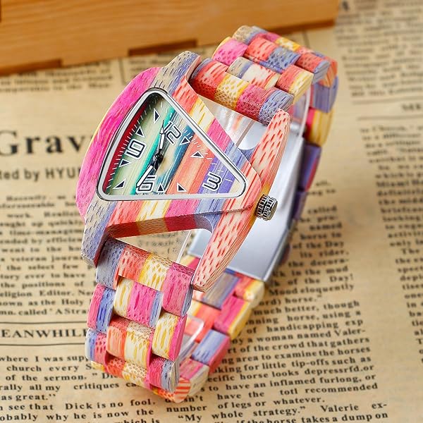 Womens Wooden Watch with All Wood Strap Analog Classic Design Colorful Bamboo Ladies Watches for Women, Couples Q1098-US